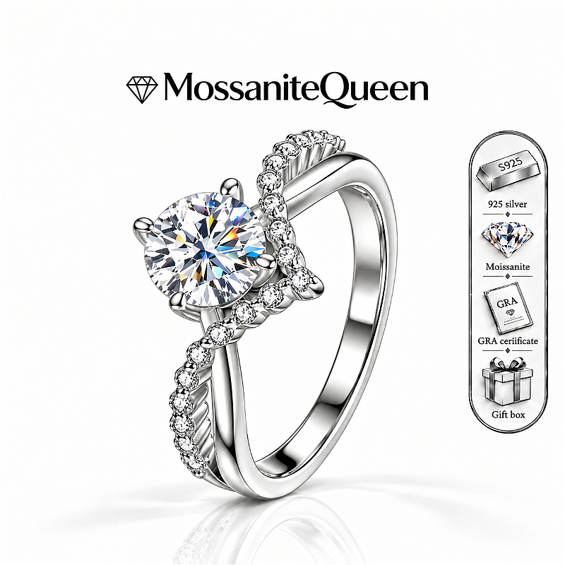 Unisex 925 Silver Moissanite Round-Cut Halo Ring, Classic Design